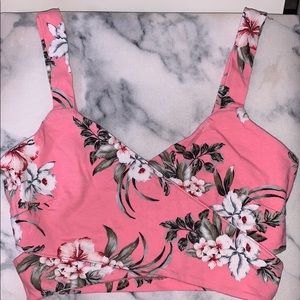 Cute pink flower print crop top